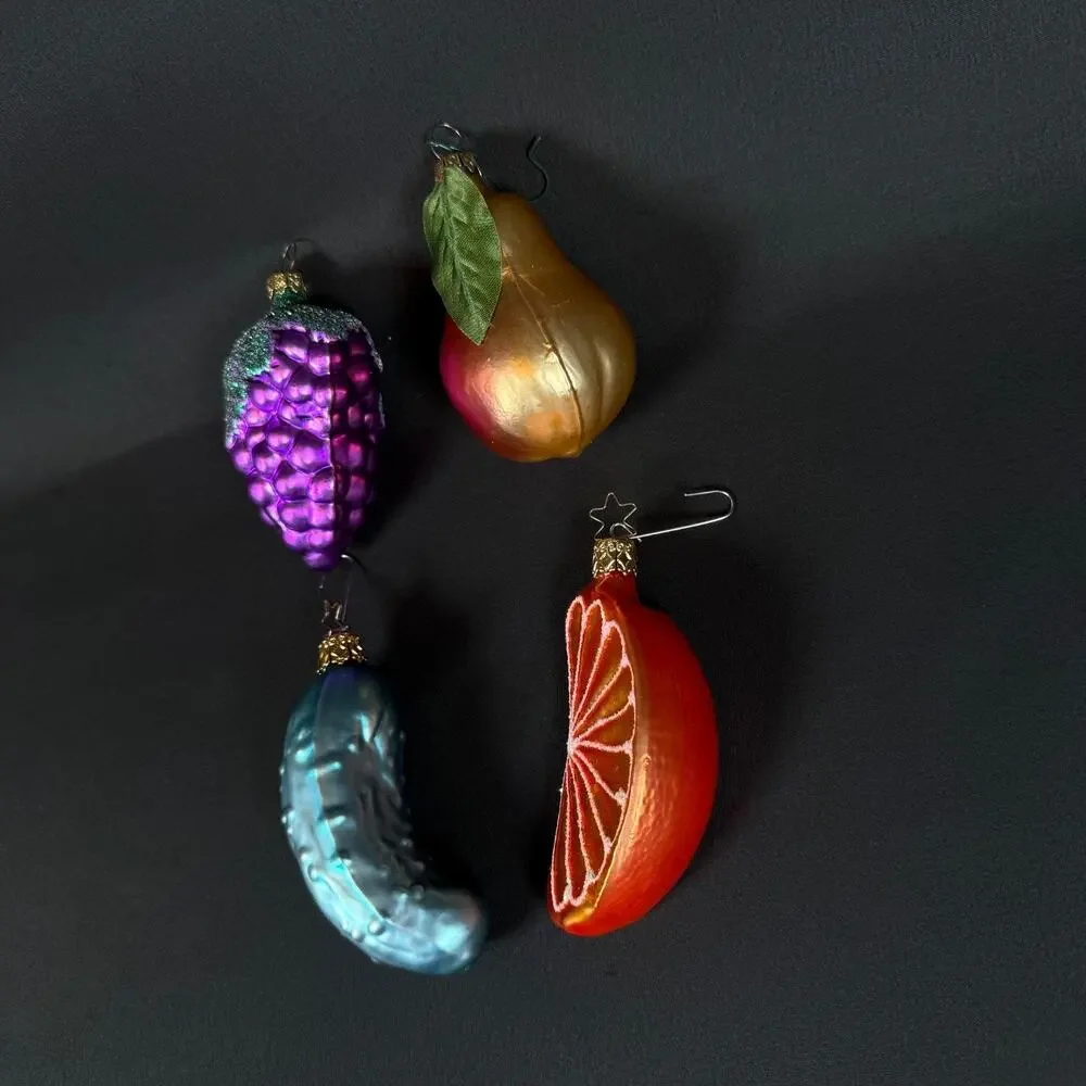 Lot of 4 Old World Christmas Inge-Glas Glass Fruit Ornaments Grape Pear Orange